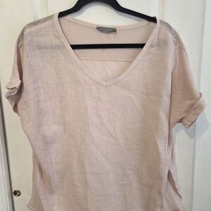 Pink Linen Medium V-Neck PISTACHE Made In ITALY Ladies' Top